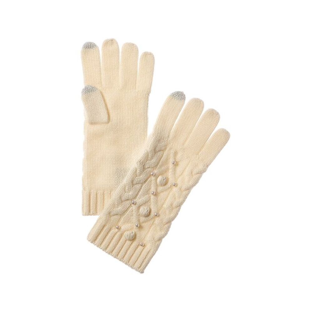 Forte Cashmere Pearl Cable Cashmere Gloves, White